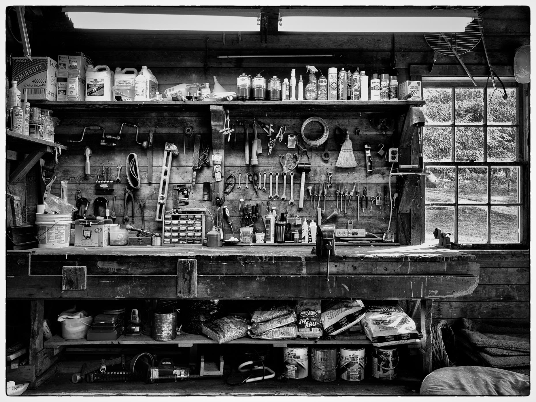 Interior of a workshop on Salt Spring Island, British Columbia, Canada.