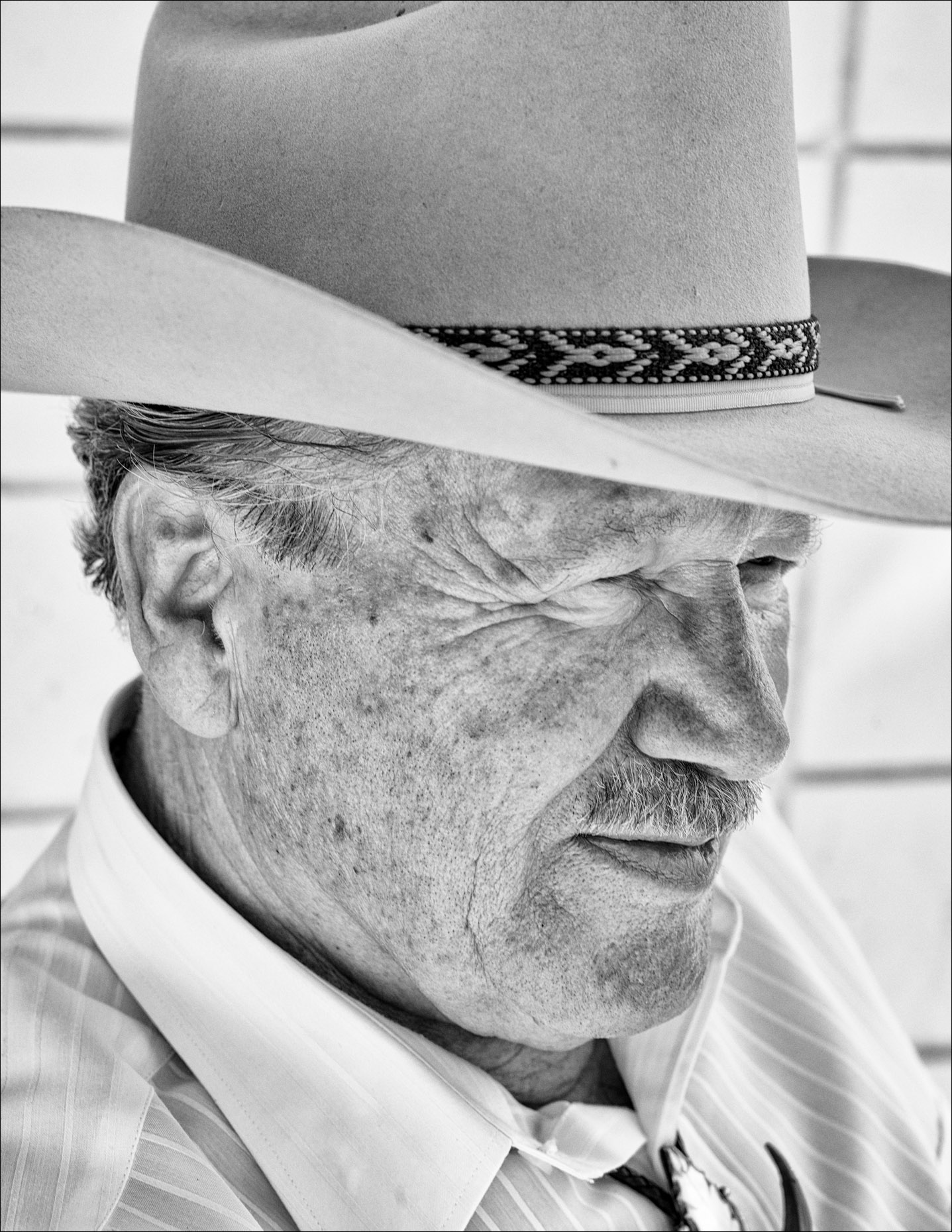 Senior Man with Cowboy Hat (Black and White) in Indio, CA.