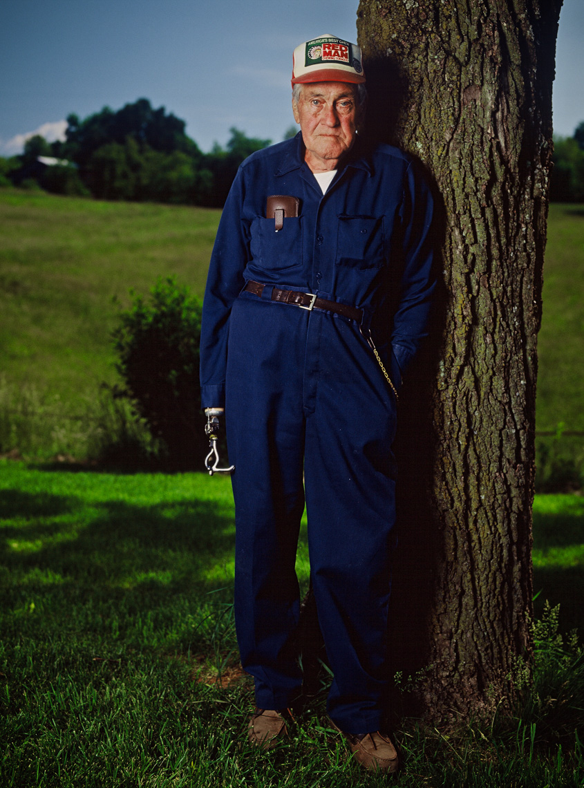 Fleenor Rosenbalm, a man with a prosthetic hand near Boone, North Carolina, USA.