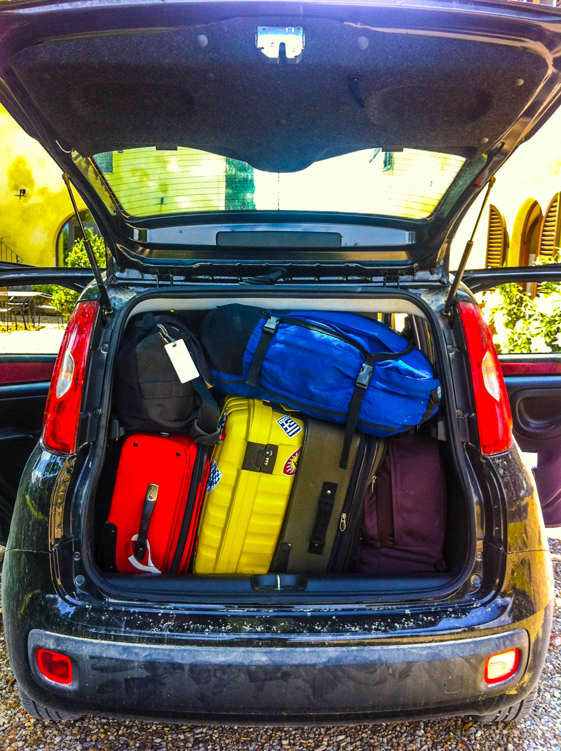 Rear view of Car Loaded with Luggage